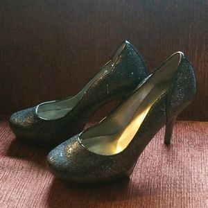 Black glitter heels